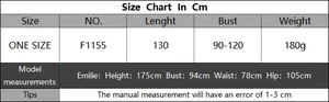 Detailed size chart for plus size beach cover up with length, bust, and model metrics