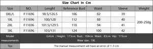 Guide des tailles pour gilet grande taille à pois avec mesures détaillées du buste et taille
