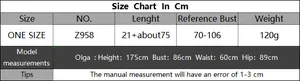 Detailed size chart for sequin crochet beach cover-up featuring model measurements