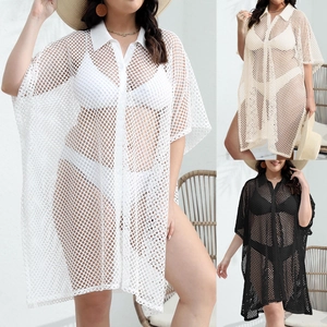 Three-color macro view showing detailed mesh texture of crochet beach shirt cover-ups