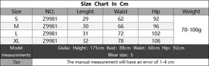 Detailed size chart for women's beach shorts showing waist and hip measurements in cm