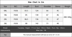Detailed size chart in centimeters for women plus size striped cardigan sweater
