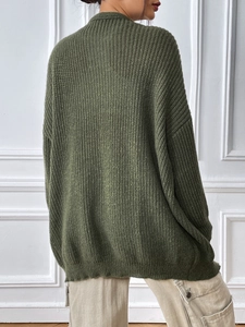 Gilet oversize en maille vert foncé pour femmes avec texture côtelée et épaules tombantes