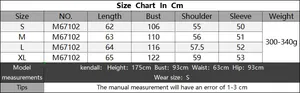 Detailed size chart in centimeters for long sleeve v-neck knit sweater from S to XL