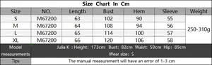Detailed size chart for deep V-neck sweater showing bust and length measurements in cm