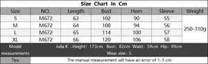 Detailed size chart for lace embroidery V-neck sweater showing dimensions from S to XL