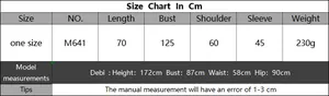 Detailed size chart with measurements for the loose casual women cardigan sweater