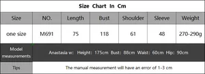 Detailed size chart for the women's open front knit cardigan with measurements in cm