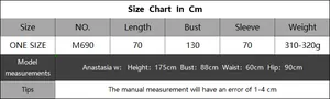 Detailed size chart for women's minimalist loose cardigan with measurements and model info
