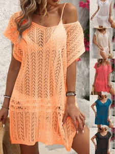 Cache-Maillot de Plage au Crochet pour Femmes Col en V Ample Tricot Tenue de Bain Bikini Vacances Robe de Complexe