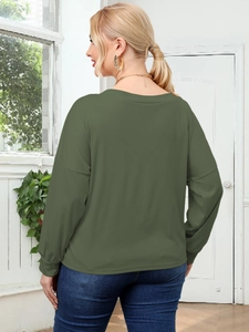 Haut décontracté vert armée à manches longues pour femme avec coupe ample et col rond