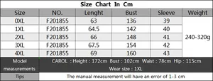 Detailed size chart for plus size women's cross t-shirt from 0XL to 4XL in centimeters