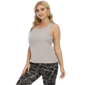 Women's plus size grey sleeveless fitness top with hollow-out side ties and leggings