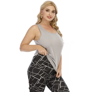 Women's plus size casual grey tank top and black printed geometric lounge pants