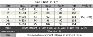 Detailed size chart for the slim fit bodycon mini dress showing S to XXL measurements