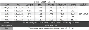 Detailed size chart for plus size women t-shirt showing bust and waist measurements