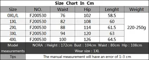 Size chart for women plus size ruffle patchwork skirt with waist and hip measurements