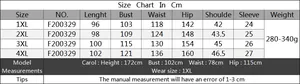 Tableau des tailles pour robe grande taille col en V F200329 de 1XL à 4XL en cm