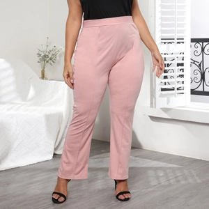 Pantalon Grande Taille Femme Taille Haute Jambe Droite Rose Professionnel Décontracté Avec Détails de Plis pour Travail Quotidien