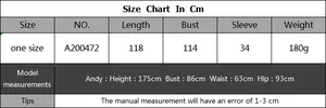 Detailed size chart for the tie-dye irregular mesh beach cover-up with exact measurements