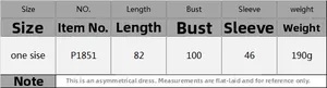 Size guide for off-shoulder beach dress showing measurements for one size fit