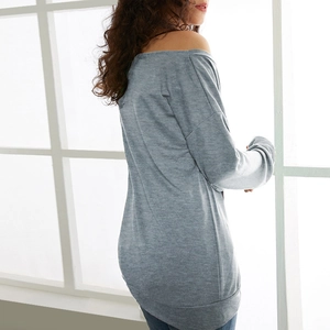 Graues Langarm-Sweatshirt für Damen mit U-Boot-Ausschnitt und lockerer Passform