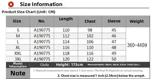 Size chart for colorblock long cardigan showing measurements from S to 3XL for women