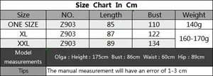 Detailed size chart for V-neck crochet beach dress showing length and bust in cm