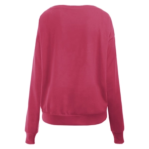 Rückansicht eines langärmeligen rosaroten Sweatshirts mit Rippbündchen und Rundhalsausschnitt