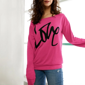 Lässiges rosarotes Damen Sweatshirt mit rundhalsausschnitt und schwarzem LOVE-Aufdruck