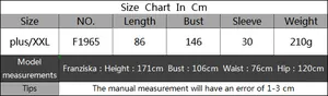 Detailed size chart for plus size V-neck beach dress with measurements in centimeters