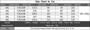 Size chart detail for plus size sleeveless zipper jumpsuit showing 0XL to 4XL measurements