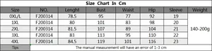 Detailed size chart for women's plus size bodysuit from 0XL to 4XL with measurements