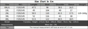 Size chart for women's plus size cloud print crop top showing measurements for 0XL to 4XL