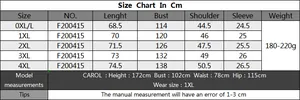 Detailed size chart for women's plus size t-shirt including 0XL to 4XL measurements