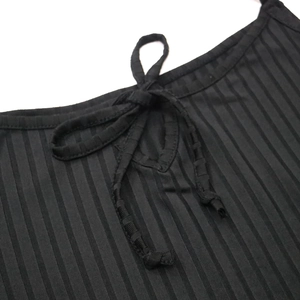Sexy black ribbed plus size bodysuit with shoulder strap tie detail and stretchy fabric