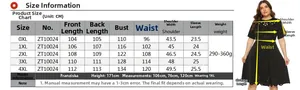 Size chart for plus size burnout hollow dress including 0XL to 4XL measurements and model info