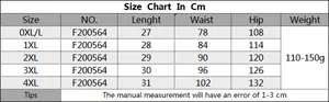 Tableau des tailles pour short grande taille tie-dye avec mesures de taille et hanches