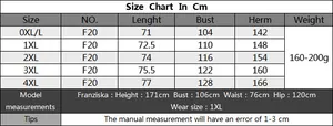 Tableau des tailles pour débardeur grande taille avec mesures de 0XL à 4XL en centimètres