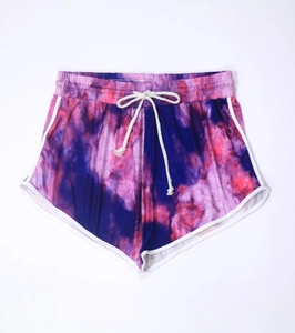 Short de sport tie-dye grande taille pour femme avec cordon de serrage et bordure blanche