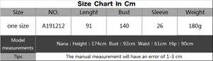 Detailed size chart for the hollow knit beach cover-up with length and bust measurements