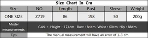 Detailed size chart for sexy lace beach cover-up showing length and bust measurements