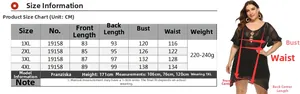 Size chart for plus size hollow out beach dress with 1XL to 4XL measurements and weight