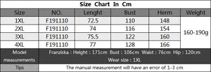 Detailed size chart for plus size women's tops, from 1XL to 4XL with measurements in cm