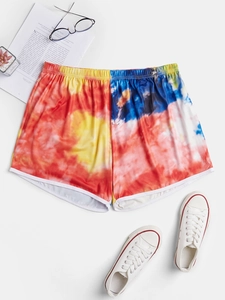 Women Plus Size Casual Tie-Dye Marble Printed Shorts High Waist Elastic Beach Home Lounge Shorts For Summer Women Bottoms