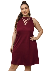 Abito da Donna Taglie Forti Senza Maniche a Linea A con Scollo a Traliccio Incrociato Sexy Casual Party Estivo