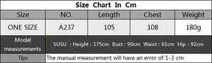 Detailed size chart for handmade crochet beach dress with length and bust measurements