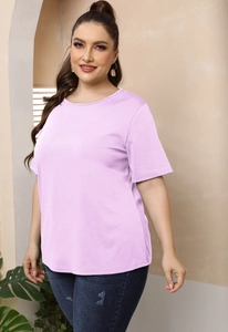Λεβάντα plus size μπλουζάκι με κοντά μανίκια και στρογγυλή λαιμόκοψη από πλεκτό ύφασμα