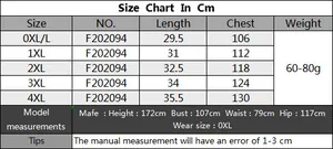 Size chart for plus size women's print bikini cover-up top from 0XL to 4XL in centimeters