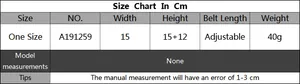 Detailed size chart for handmade crochet crossbody bag showing 15x27cm dimensions